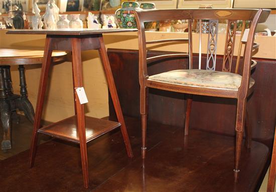 Edwardian mahogany bow-back armchair & a two-tier table